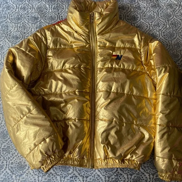 Gold Puffer Jacket with Logo - Picture 2 of 10
